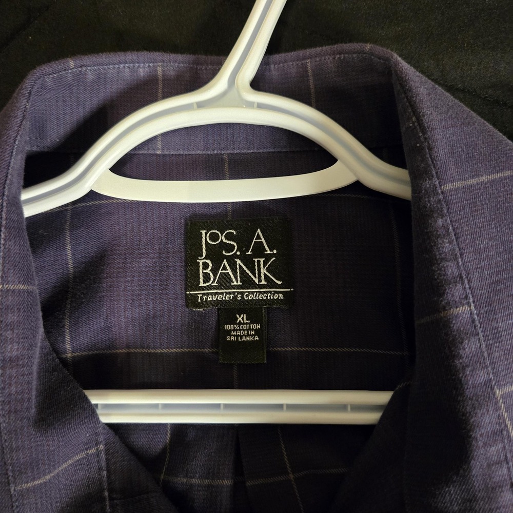 Jos. A. Bank Dress Shirt Mens XL 100% Cotton Blue Plaid Traveler Button Up - Picture 3 of 6